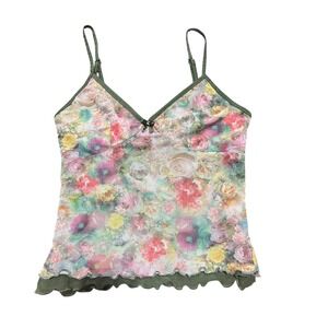 Y2K Vintage NO BOUNDARIES Floral Mesh Cami Fairy Grunge Coquette Top XS Lettuce